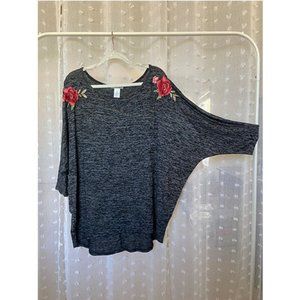 #15 Cozy Charcoal rose embroidered dolman - curve size